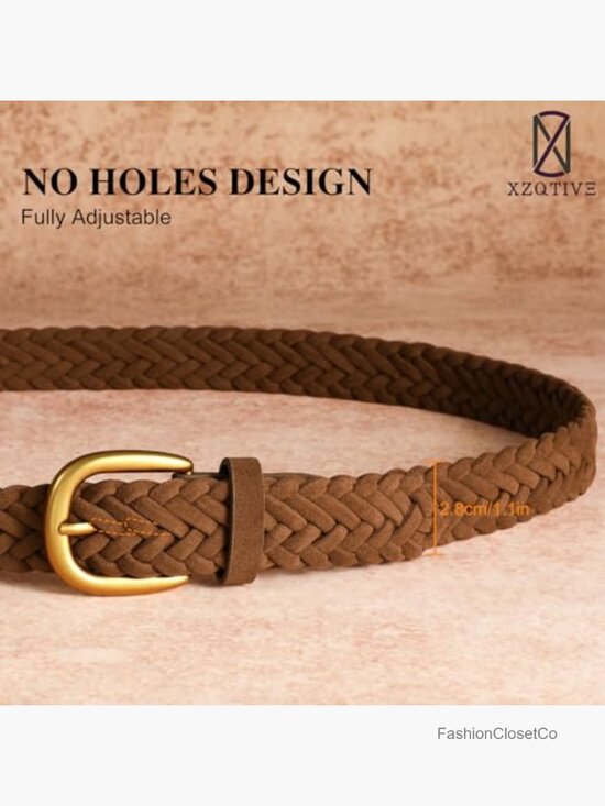 Braided Suede Belt – Woven Waist Belt with Gold Buckle for Dresses & Jeans main image 4